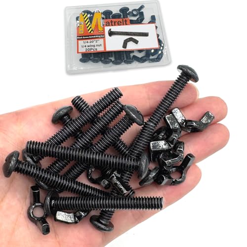 20 Pack Black 1/4"-20 x2 Screw Bolts and Wing Nut Kit 10pcs Machine Screws with Round Head Phillips 10pcs Butterfly Hand Twist Tighten Nut Zinc Plated Hardware Fitting Fastenings Assortment Kit