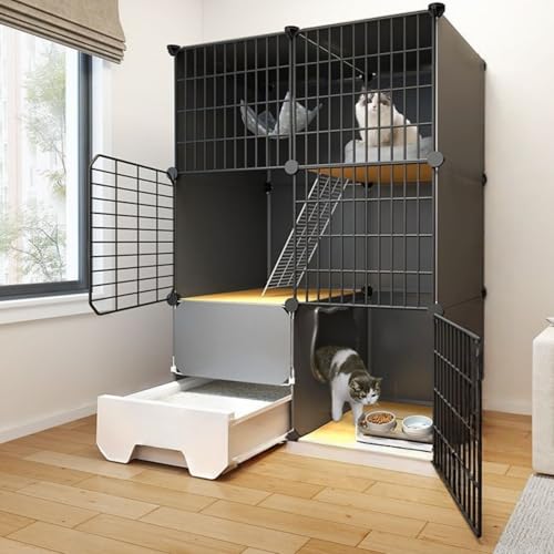 BHJWSA 3階建ての広い空間 猫ゲージ大きめ 脱走防止扉 トイレ付き 小動物ケージ犬ケージ、1-3匹の猫に最適な運動場所 簡単なインストール (75*49*109cm)