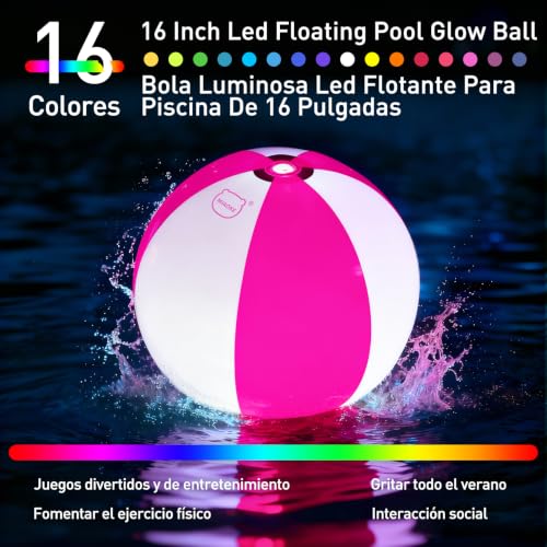 Image of 5 Pack 16 inch Light Up Beach Ball Pool Toys - 16 Lighting and 4 Modes LED Beach Ball with Remote Control,Suitable for Pool Game Summer Pool Party,Outdoor Family Games, Red