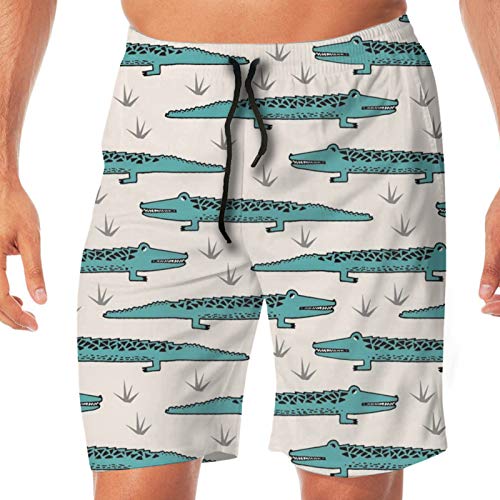 JZDACH Men & Boys Relaxed Adjustable Drawstring Swim Trunks, Quick Dry Summer Big & Tall Board Shorts for Beach Outdoor Surf, Alligator Animal Sportwear, Washed