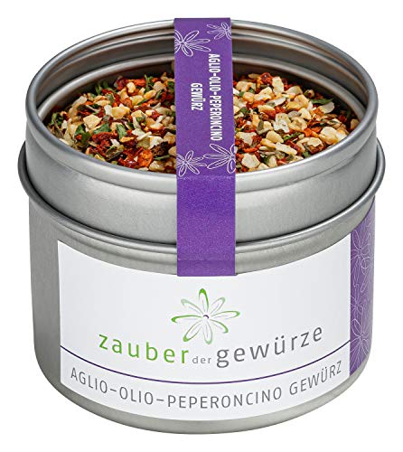 Zauber der Gewürze Aglio-Olio-Peperoncino Gewürz - italienische Gewürzmischung für Spaghetti Aglio-Olio, Top-Qualität in wiederverschließbarer Aroma-Dose, 55 g Cover
