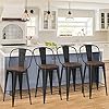 Alunaune 26" Swivel Metal Bar Stools Set of 4 High Back Counter Height Barstools Industrial Dining Bar Chairs with Large Wooden Seat-Matte Black