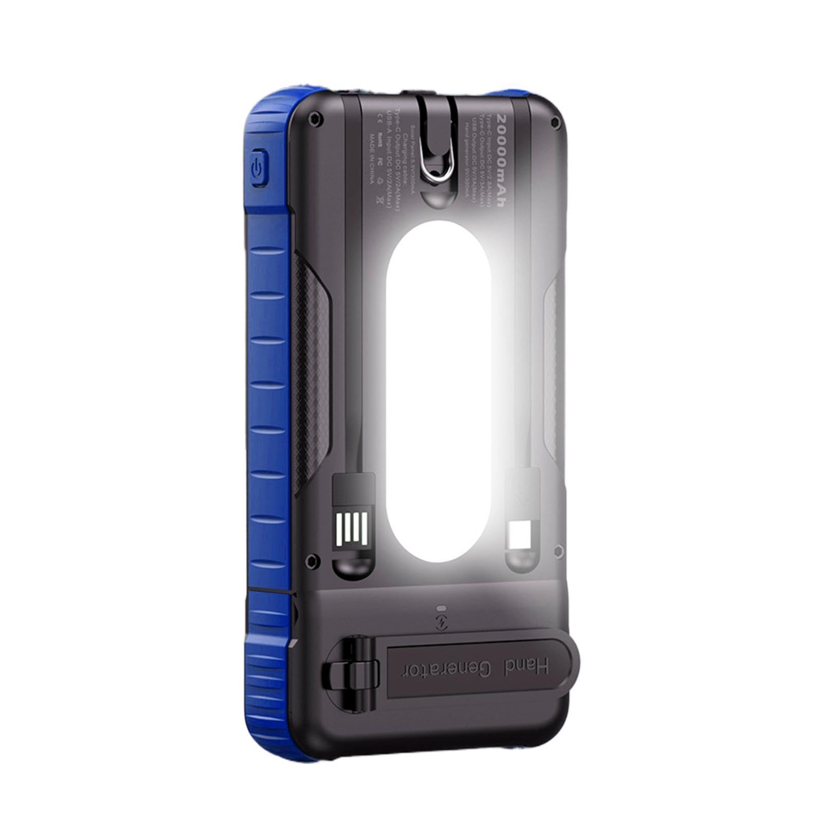 Power Bank Solare Resistente Agli Urti Con Torcia | Power Bank Solare con Manovella Per Tablet, Fotocamera, Smartphone, Campeggio, Viaggio
