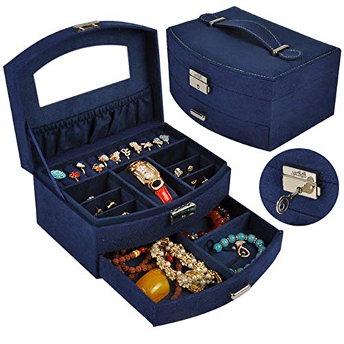 Preisvergleich Produktbild Schminktasche Kosmetiktäschchen Damen Schmuckschatulle Schmuckschatulle samt mit Schloss Holz Doppelschicht schmuck aufbewahrungsbox Damen tragbare 20 * 15,5 * 10 cm, e