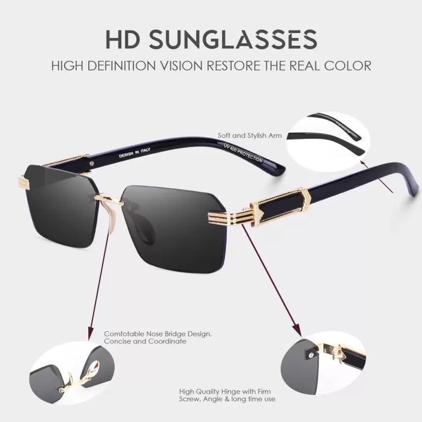 Image of IFLASH Retro Rimless Sunglasses Rectangle Women Men Vintage Frameless Sun Glasses