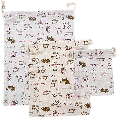 EcoWonder Set of 3 Cotton Drawstring Storage Pouch (Cat) Cover