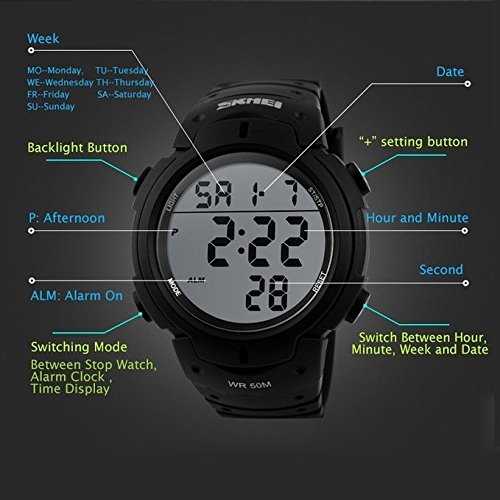AIMES Mens Digital Sports Watch LED Screen Large Face Military Watches for Men Waterproof Casual Luminous Stopwatch Alarm Simple Army Watch Black4