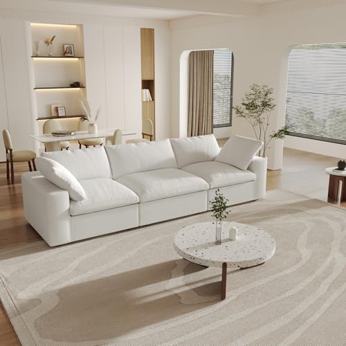 Image of JACH Modular Sectional Sofas for Living Room, Deep 3-Seats Convertible Couch, Cushion Covers Removable, Modern Cloud Sectional Couches for Apartment (White), 120WE-3
