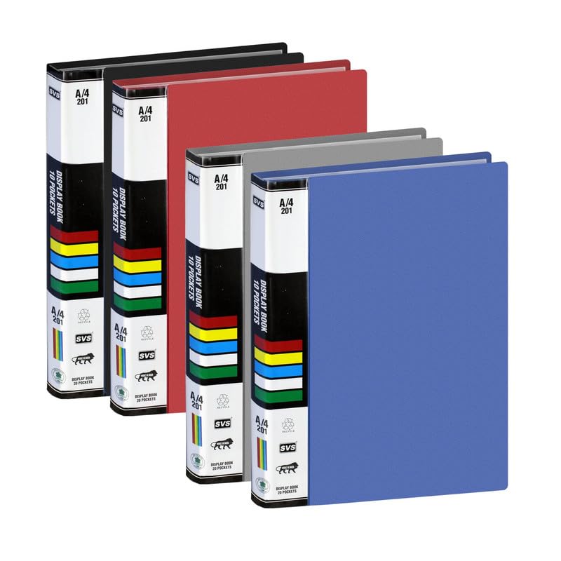 Image of TULMAN 4 Pack 20 Pockets Bound A4 Size Presentation Display Book Portfolio File Folder Presentation Binders with Plastic Clear Sleeves Document Organizer for School Office (Assorted Color)