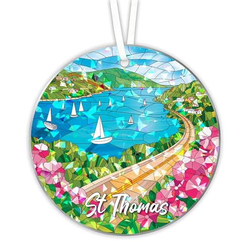 St Thomas Us Virgin Islands Stained Glass Ornament, Hologram Suncatcher with 2-Sided Printing,...