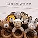 Joliecraft Woodland Friends Baby Rattle Shaker Toy with Wooden Teething Ring in White and Tan Deer