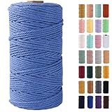 MAOQIAN Cordón de macramé azul aire, 3 mm x 109 yardas, cuerda de algodón de colores, cuerda de algodón de colores, cuerda suave para manualidades, proyectos decorativos