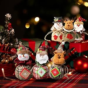 6 Pieces Christmas Embroidery Fabric Gift Bag, Drawstring Christmas Candy Bags Reusable 3D Santa Claus, Elk, Snowman…