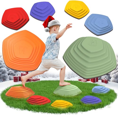 Balanciersteine für Kinder - fördert Gleichgewicht, Balance & Koordination - 6er Set für Indoor & Outdoor - tolles Bewegungsspiel & Motorikspielzeug - Stapelsteine - Flusssteine - Stepping Stones
