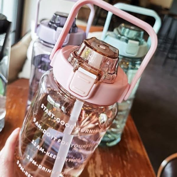 Image of Set of 3 Transparent Water Bottle 2000ML, 900ML, 300ML with Motivational Time Marker | Leak Proof&Break-Proof | Best Usage For Office /School /Gym /Travel Water Bottle