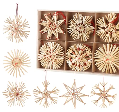 Homewit Strohsterne Weihnachtsbaum, 24 Weihnachtsanhänger Set - Ø...