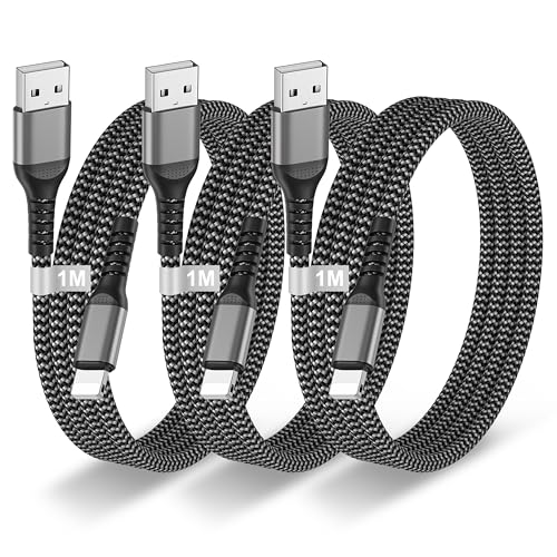 BLITEZZ Cable iPhone Carga Rápida 1M 3Pack, MFi Certificado Cabo Lightning Cargador iPhone Nylon Trenzado Cable USB Compatible con iPhone 14 13 12 11 Pro XS MAX XR X 8 7 6S 6 Plus 5 5S, iPad