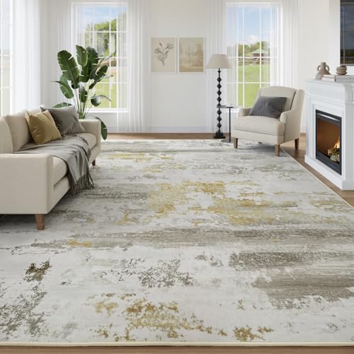 Kelarea Washable Area Rug 5x7 Non-Slip Low Pile Abstract Beige