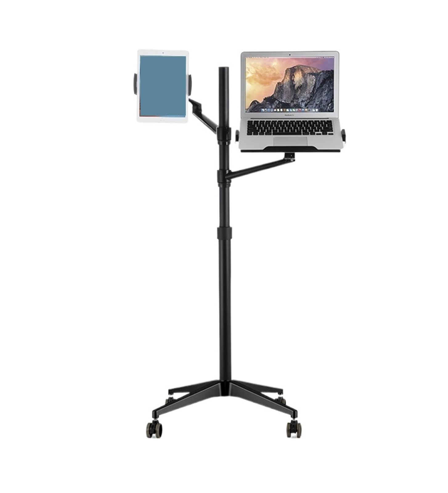 UP-9L Multifunction Computer Floor Stand for Laptop Tablet Phone Holder Height Angle Adjustable with Wheel Aluminum Black