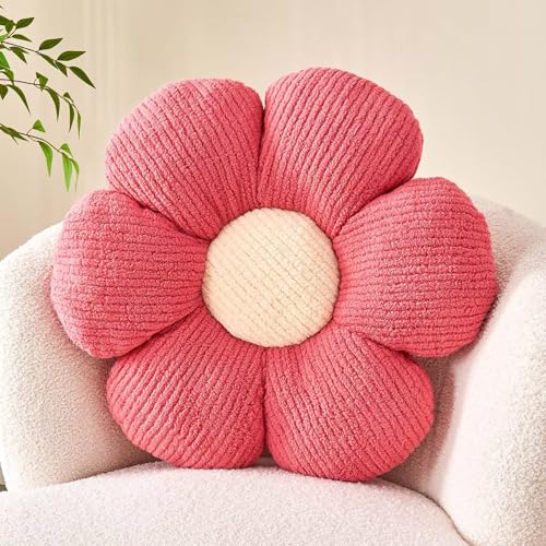 Flower Throw Pillow, Soft Peach Pink 17.7" Shaped Floor Pillow for Home Decor, Cute Aesthetic Plush Decorative Pillows for Bed, Sofa, Couch