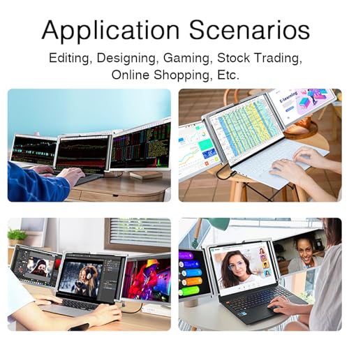 Image of MNN 14 inch Triple Portable Monitor, FHD 1080P IPS Laptop Monitor Extender Full Function Type-C /HDMI Ports, Foldable Dual Screen Extender for 13.3''-17.3 inch Compatible with Windows, Mac