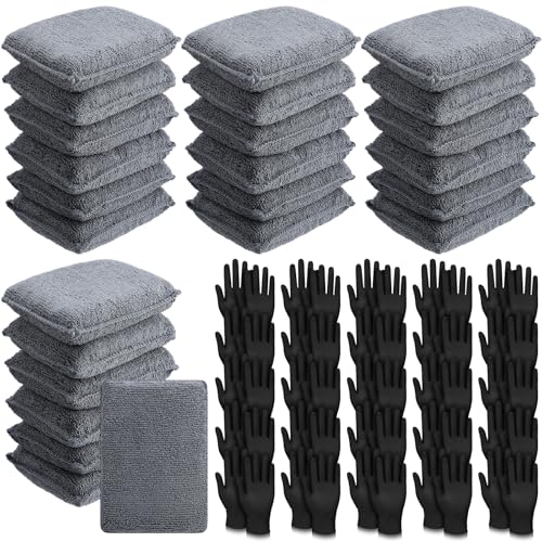 Ziliny 24 Set Wood Stain Applicators and Disposable Latex Gloves, Gray