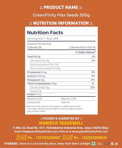 Image of GreenFinity Flax Seeds | Natural, Raw and Healthy Superfood | Rich in Omega-3, Dietary Fibre and Antioxidant | Alsi Beej for Digestion, Weight Loss, Immunity Booster, Smoothies, Baking, Snacks (300g)