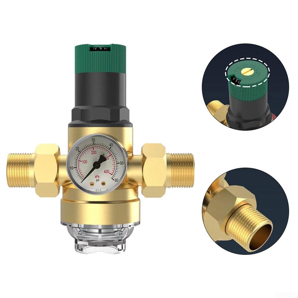 Regolatore di pressione dell'acqua ad alte prestazioni con manometro e filtro detriti, 1/2 3/4 per uso a lungo termine in impianti residenziali e industriali (3/4/DN20)