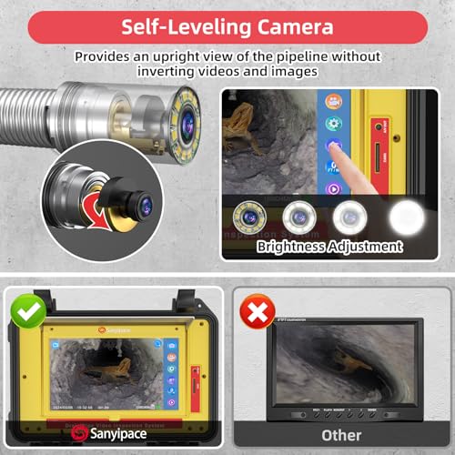 Image of Sanyipace 7MM Cable Sewer Camera with Locator, 165FT /50M Drain Camera with 512Hz Transmitter, Self-Leveling Inspection Camera with Distance Counter, 10.1 inch Touch Screen, Wireless Keyboard, 32GB Card