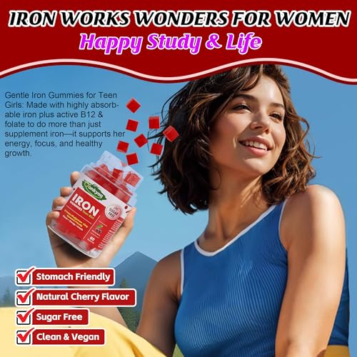 Image of Iron Gummies Supplement for Teen Girls Women, Ferrous Bisglycinate, 60 Cts