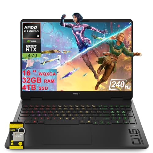 Image of HP Omen 16 Gaming AI Laptop 16 inch WQXGA 240Hz (500nits, 100% sRGB) AMD 10-core Ryzen AI 9 365 (Up to 50 Tops) 32GB RAM 4TB SSD GeForce RTX 5070 GDDR7 DLSS4 (Up to 798 Tops) RGB Backlit Win11 w /ICP Hub