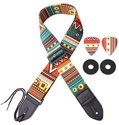 KINPHY Guitar Strap, Acoustic Guitar Strap, Matching Guitar Picks, Guitar Accessories Strap Locks Kit for Electric Bass Guitars, Awesome Gift for Birthday,Christmas,Valentine's Day Holidays