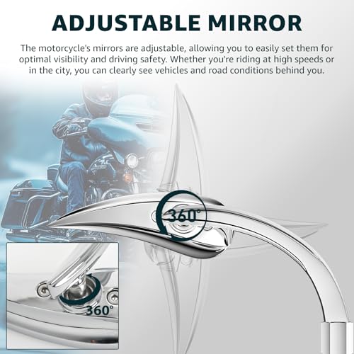 Image of Motorcycle Mirror,10mm Motorbike Rear View Mirror Irregular Shape Compatible with Harley Street Glide Electra Glide Road King Softail Touring Sportster and More (Chrome Leaf Shape)