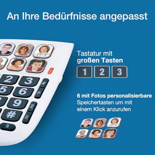ALCATEL TMAX 10 - Schurgebundenes Festnetztelefon für Senioren - Große Tasten - Freisprechfunktion - Visuelle Anzeige für eingehende Anrufe - Tasten mit Fotos - Hörgerätekompatibel - Weiß