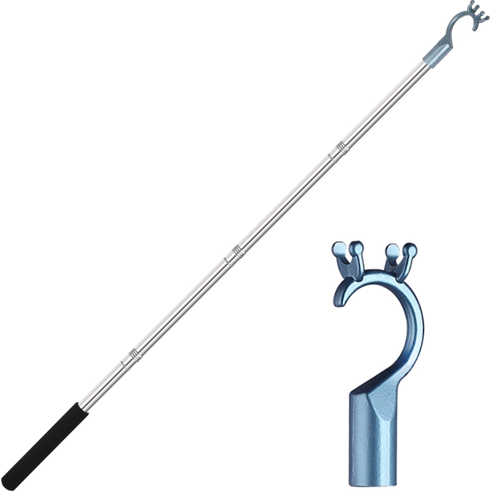 clothes hook pole，Hanger rod hooks ，that extend 59 inches from 27 inchesSuitable for closet hooks, closet hooks, high arm coat hooks, drying rod with sponge handle