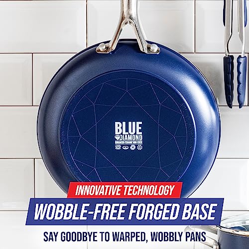 Image of Blue Diamond Hard Anodized 8 inch 10 inch & 12 inch Diamond Infused Healthy Ceramic Nonstick Frying Pan Set, PFAS-Free, Stainless Steel Handle, Dishwasher & Oven Safe to 600F, Durable Cookware, Gray
