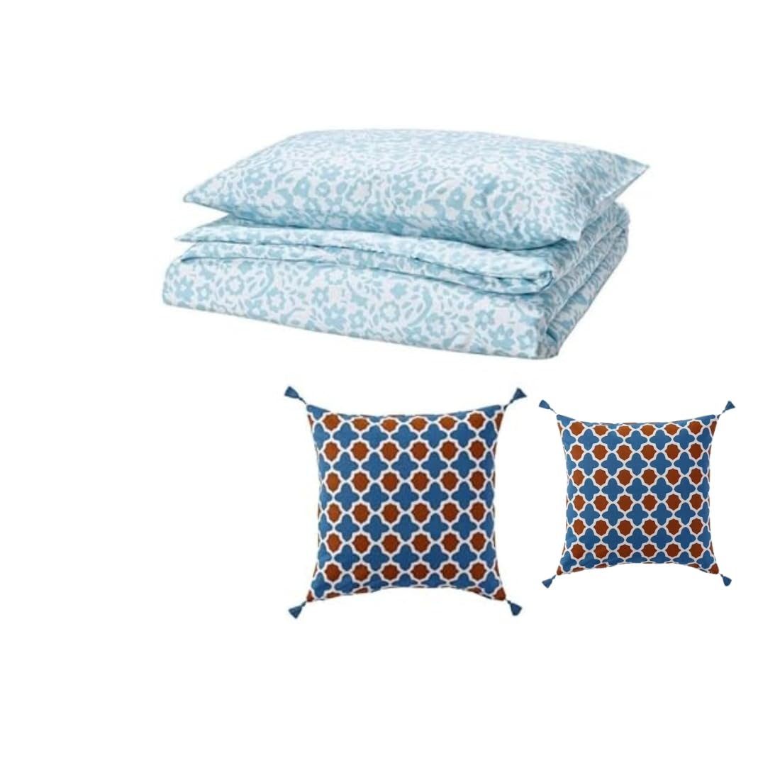 Ikea CYMBALBLOMMA Duvet Cover and 2 Pillowcases, White/Blue, 240x220/50x80 cm (94x87/20x31)-image-7