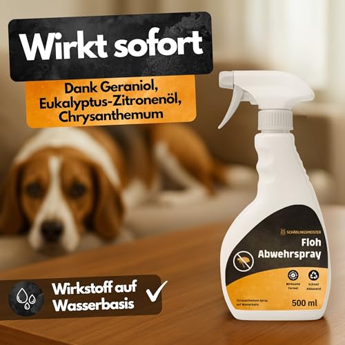 Schädlingsmeister Floh Abwehrspray - 500 ml - Flohspray für Wohnung und Möbel - Schutz mit Eukalyptus & Chrysanthemum-Extrakt - Flohmittel für Wohnung - Flöhe bekämpfen - Floh Spray - Made in Germany