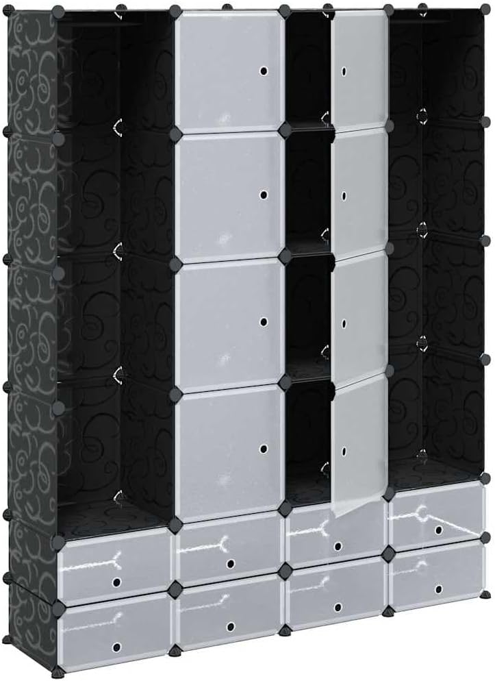 vidaXL Modular Cabinet, Modular Wardrobe with 18 Compartments, Clothes Storage Organizer with Doors for Living Room, Black and White