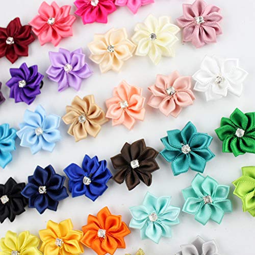 Healifty 50 Stücke Shabby Chiffon Blumen Chiffon Stoff Rosen mit Diamant für Stirnbänder, Hochzeiten und andere DIY Handwerk 3 cm (Mischfarbe)