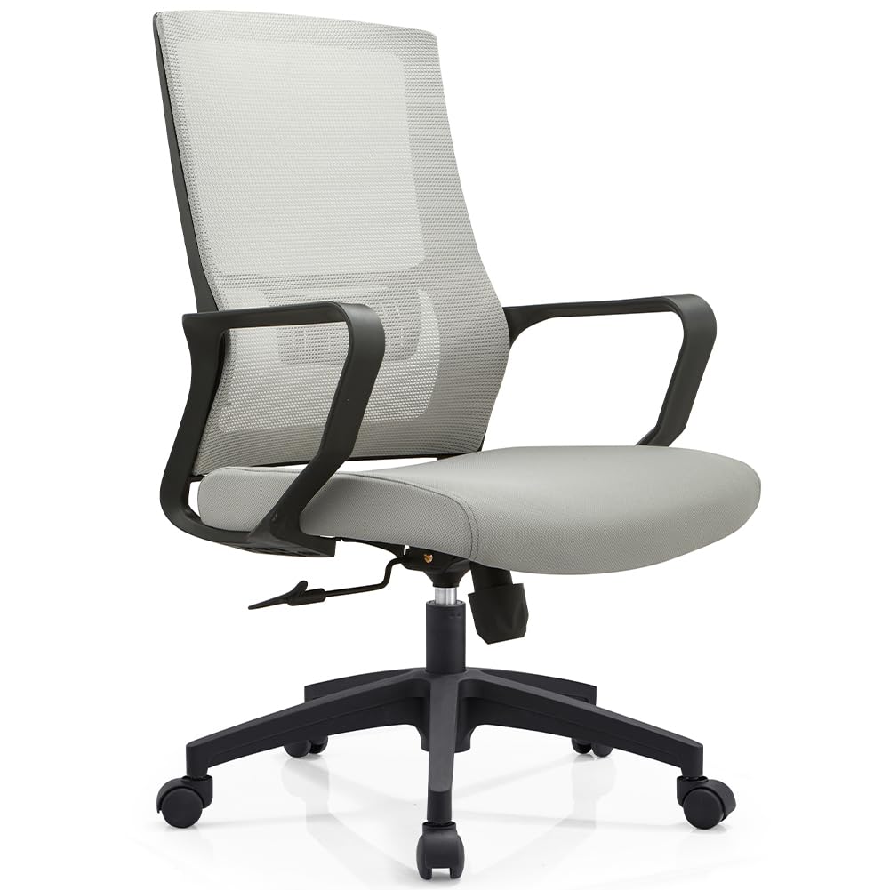 Shally Dogan Sedia da Ufficio Ergonomica Girevole con Supporto Lombare, Poltrona da Scrivania, Studio, Cameretta, Reclinabile con Altezza Regolabile, Base Nera Robusta, Schienale Antisudore (Grigio)