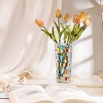 Magcolor Vase en verre coloré peint à la main - Vase de fleurs cristal 7.7 inch, Vase en verre pour les arrangements floraux, Pièces centrales, Mariages, Chauffage ménager, Maison centrale Déco