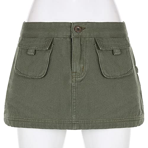 Tooling Denim Miniskirt ins hot Girl high Waist Army Green Bag Hip Skirt Street Punk Denim Mini Skirt2