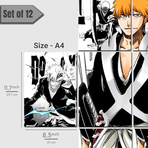Image of Posternet Set of 12 Ichigo Kurosaki manga kit wall decor 300 GSM hard poster Bleach posters Paper Print (11.7 inch X 8.3 inch) Photographic Paper Photographic Paper (33 inch X 23 inch, Packed)