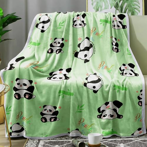 Panda Blanket Super Soft Cozy Blankets Pandas Stuff Pandabear Gifts for Girls Toddler Adults Flannel Fleece Blanket Lightweight Cute Panda Accessories (Green Panda 50x60)