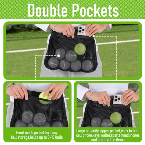 HJZHII Verstellbarer Tennisball-Bandhalter, 8-10 Tennisbälle Halter Tasche Beutel Träger Tragezubehör Pickleball-Hüfthalter Netzlochbeutel für Trainer Coach Enthusiast