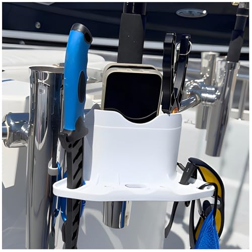 ROBOCUP (White) Holster Universal Phone Holder with Strap Design | Organization Storage Caddy for Boat Golf Cart and Umbrellas | Securely Holds Fishing Tackle Marine Gear and Tools