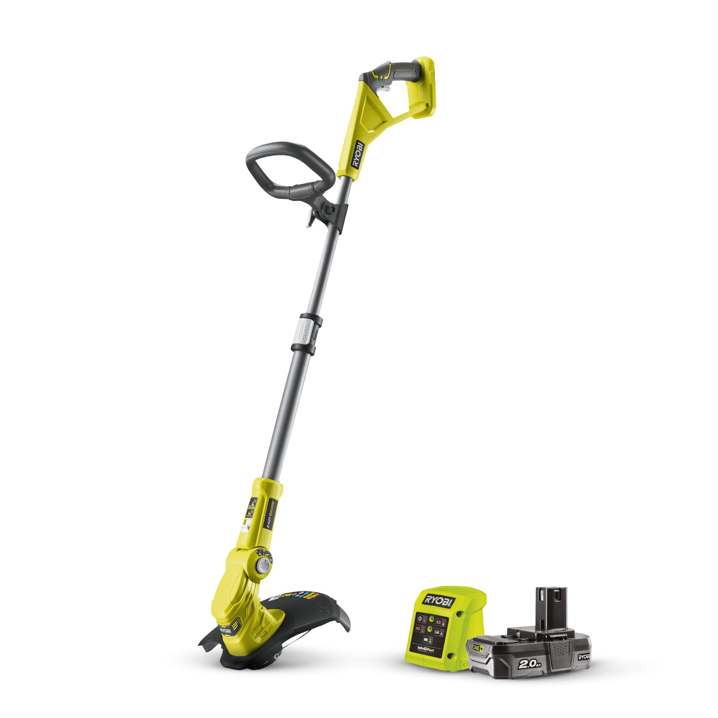 Ryobi Tagliabordi Decespugliatore a Batteria 18V ONE+, Batteria 2.0Ah, Caricabatterie, Taglio 25-30 cm, Funzione Bordatura EasyEdge, Asta Telescopica, Impugnatura Ergonomica, RLT183220S