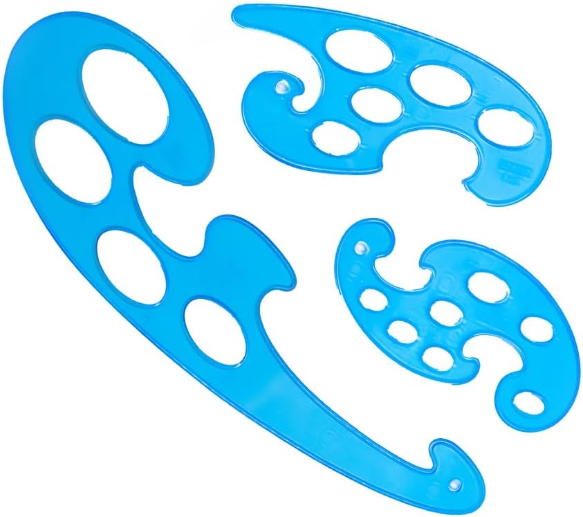 Yosogo Set of 3 Shapes Transparent Plastic Drafting French Curve