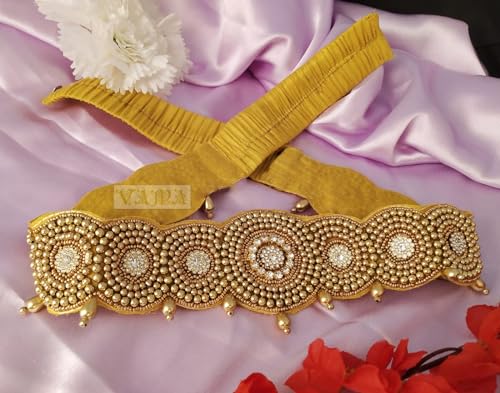 KIH Women Traditional embroidery cloth Saree Waist Body Belt stretchable Kamarpatta kamarband Saree (golden belt for saree)2